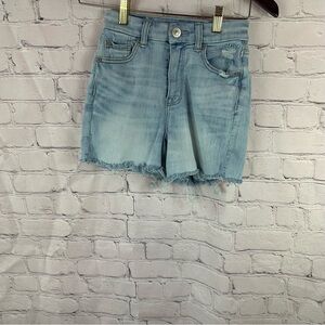 american eagle Light Blue denim Jean Shorts Frayed Hem curvy hi-rise shortie 00